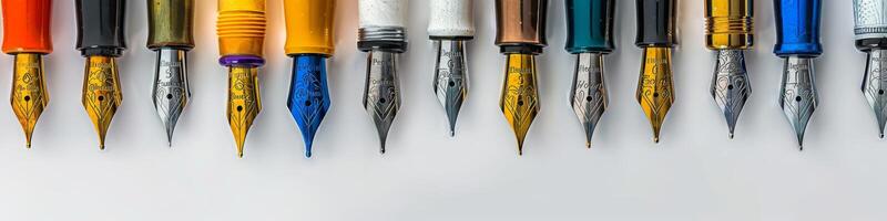 AI generated Fountain pens with elegant nibs arranged for writing instruments and luxury calligraphy photo