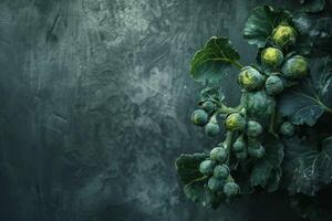 AI generated Brussels sprouts green and healthy fresh vegetables on a textured background photo