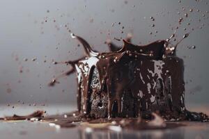 AI generated Chocolate cake dessert with sweet splash and gourmet indulgence photo