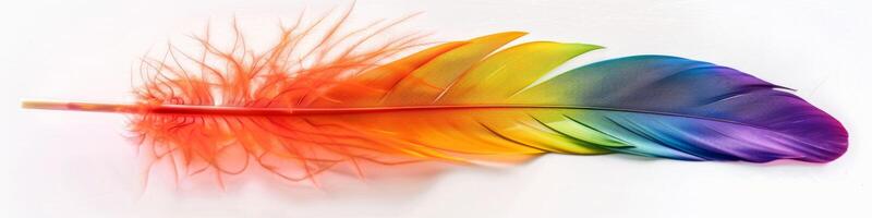 AI generated Vibrant fluorescent feather with a colorful rainbow spectrum gradient on a bright isolated background photo
