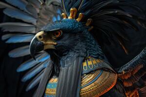 AI generated Horus Egyptian god portrayed as a mighty falcon with ancient deity symbolism and spirituality photo