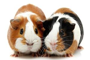 ai generado dos linda y peludo Guinea cerdos posando como un cerca par de adorable mascota roedores foto