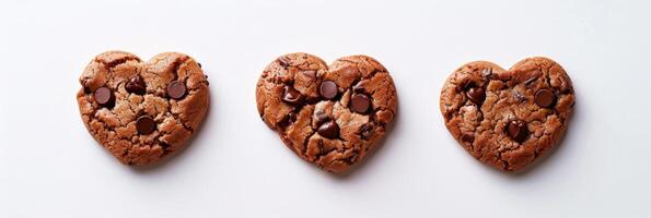AI generated Cookies in heart shape with chocolate chunks symbolize love and sweetness photo