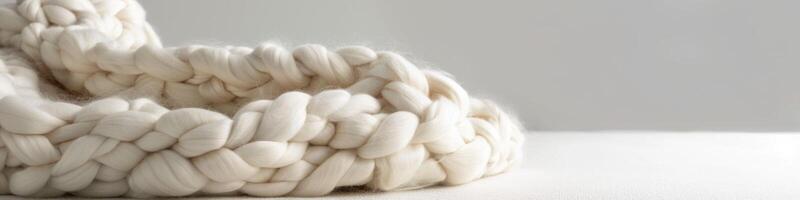 AI generated Wool blanket with knit texture in a cozy and warm white handmade comfort setting photo