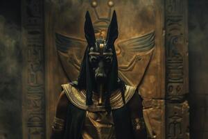 AI generated Anubis costumed figure captures the essence of ancient Egyptian mythology and deity symbolism photo