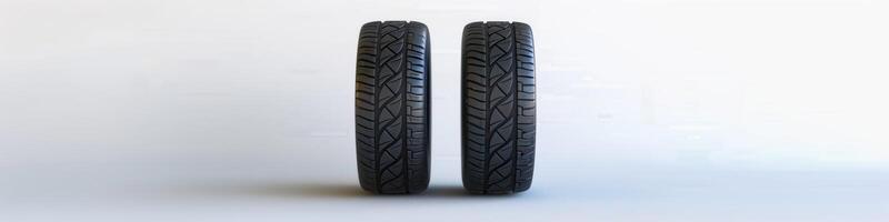 AI generated Two black rubber tires for automotive use featuring durable tread design photo