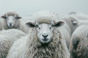 AI generated Sheep in a pastoral farm setting with livestock and wool on display in nature photo