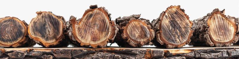 AI generated Rosewood logs with visible tree-rings and bark in a sawn timber stack photo