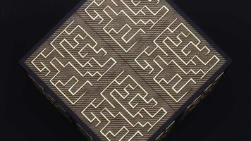 Abstract cube with gold and black maze animation inside video