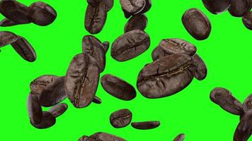 Falling coffee grains on a green background video