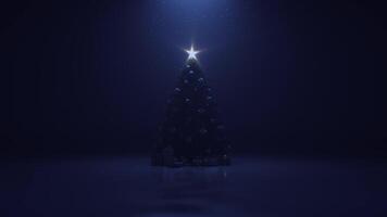 Christmas tree with a shining star and a garland in the dark with falling snow video