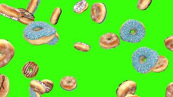 Falling donuts on an green screen video