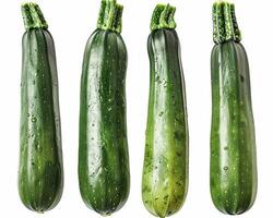 AI generated A pile of zucchini isolated on white background. Close-up Shot. photo