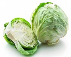 AI generated Whole cabbage with slice isolated on white background. Close-up Shot. photo