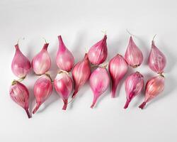 AI generated A pile of shallots isolated on white background. Close-up Shot. photo