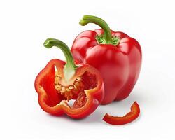 AI generated Whole bell pepper with slice isolated on white background. Close-up Shot photo