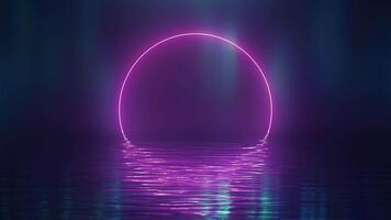 Shining pink neon circle over water video