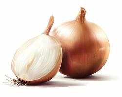 AI generated Whole onion with slice isolated on white background. Close-up Shot photo