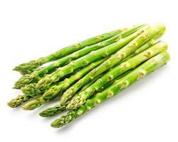 AI generated Fresh asparagus isolated on white background. Close-up Shot. photo