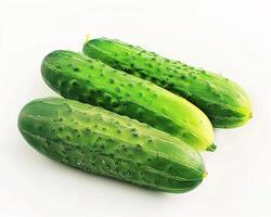 AI generated A pile of cucumbers isolated on white background. Close-up Shot. photo