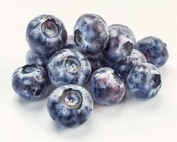 AI generated A pile of blueberries fruit isolated on white background. Close-up Shot. photo