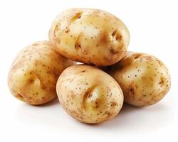AI generated A pile of potatoes isolated on white background. Close-up Shot. photo