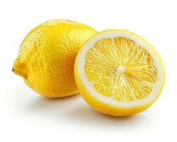 AI generated Whole lemon fruit with slice isolated on white background. Close-up Shot. photo