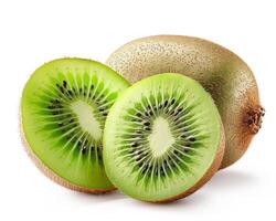 AI generated Whole kiwifruit with slice isolated on white background. Close-up Shot. photo