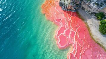 AI generated Aerial View of Pink Lake With Road photo