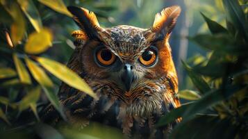 AI generated Artificial Intelligence Owl, Ancient Forests Revived, Surrealistic, Fantasy, Minimal, Clean, 3D Render, Photographic Style, Close Up, photo