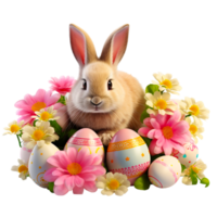 AI generated Rabbit and easter eggs in green grass png