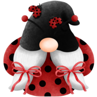 Cute gnome with ladybug and wings watercolor clipart, Love bug illustration. png