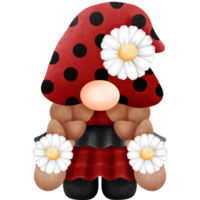 waterverf schattig lieveheersbeestje gnoom met wit madeliefje bloem clip art. png