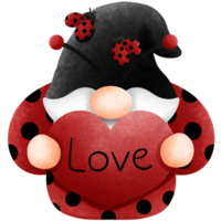 Cute ladybug gnome with red heart and heart clipart, Love bug illustration. png