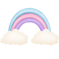 Watercolor rainbow with clouds clipart. png