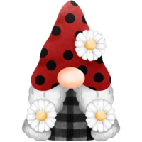 Watercolor cute ladybug gnome with daisy flower clipart, Love bug. png