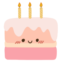 Isolated Cute Birthday cake with a happy smile in transparent background. png