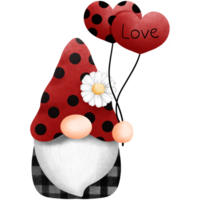 Gnome with ladybug balloons watercolor clipart, Love bug illustration. png