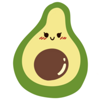 Isolated Kawaii cute avocado with a happy smile in transparent background.Hand drawn cute avocado. png