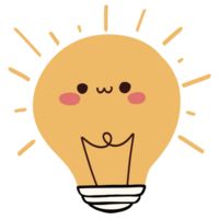 Isolated cute Light bulb with rays shine with a happy smile in transparent background. png