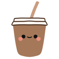Cute coffee cup to go paper hand drawn with a happy smile in transparent background. png