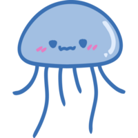 Isolated Cute Blue jellyfish with a happy smile in transparent background. Adorable jelly fish cartoon. png