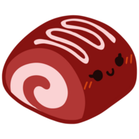 Isolated cute red velvet Swiss Roll cake with a happy smile in transparent background. png