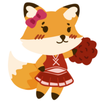 Isolated cute Fox Cheerleader with a happy smile in transparent background. png