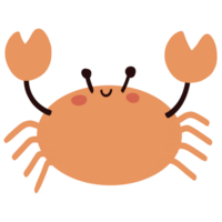 Isolated cute orange hand-drawn crab in transparent background png