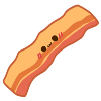 Isolated cute fried beef bacon breakfast food  with a happy smile in transparent background. png