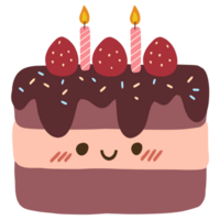 isoliert süß Geburtstag Schokolade Kuchen mit ein glücklich Lächeln im transparent Hintergrund. png