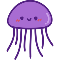 Isolated Cute purple jellyfish with a happy smile in transparent background. Adorable jelly fish cartoon. png