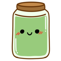 Isolated cute green glass jar with a happy smile in transparent background. png