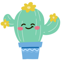 Isolated Cute cactus plant in pot with a happy smile in transparent background. png